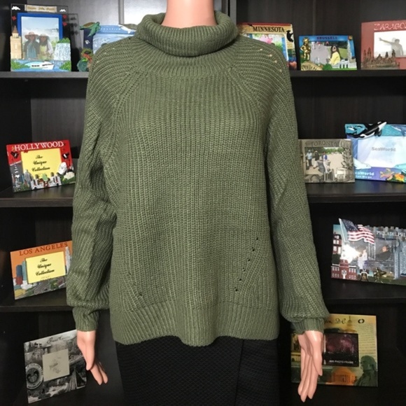 Army Green Knit Sweater With Cowl Neckline - Picture 5 of 8